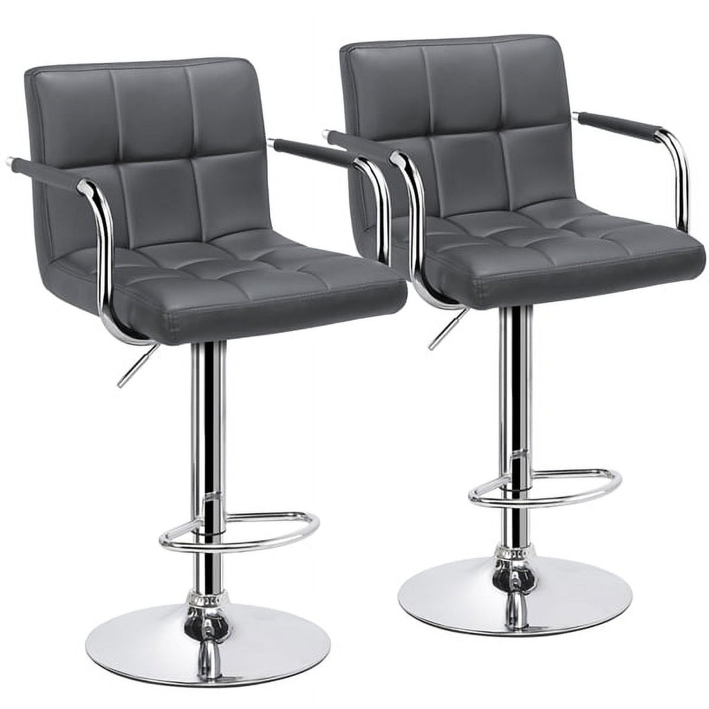 Gray Faux Leather Adjustable Swivel Counter Bar Stools B9949