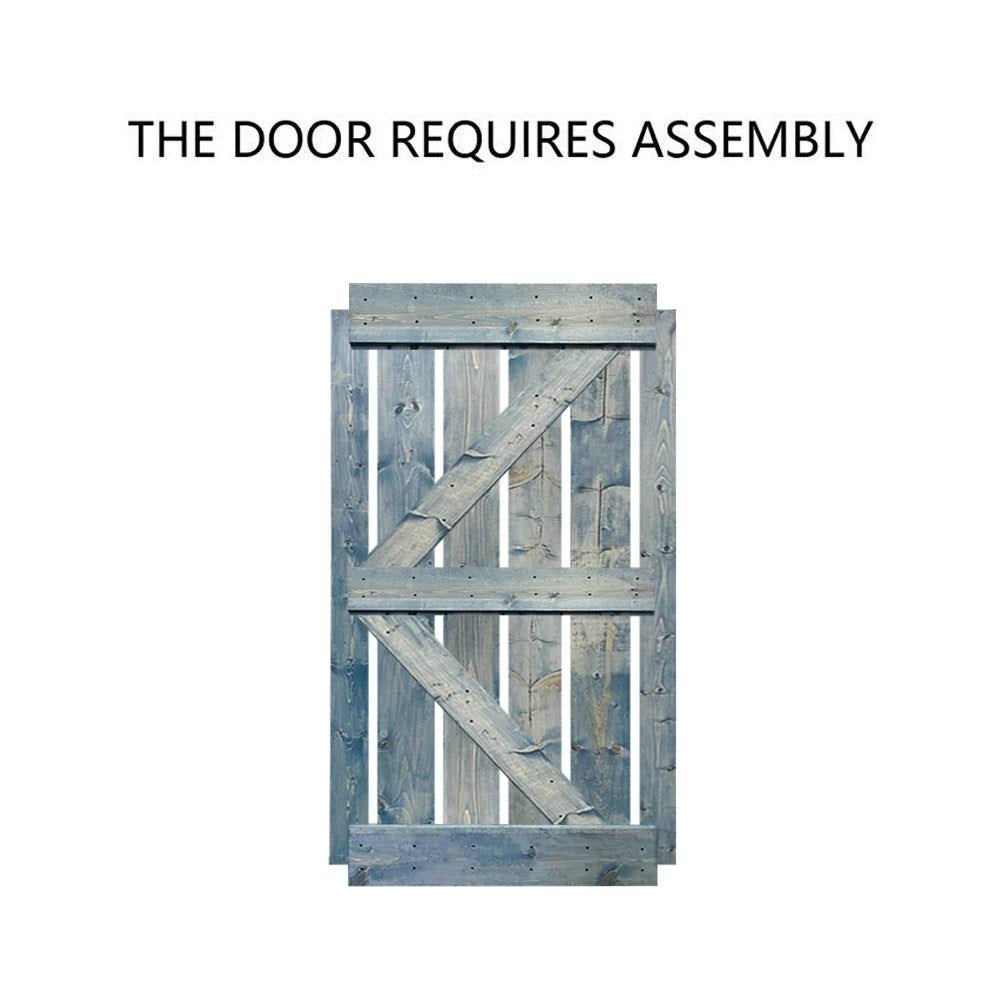 White Stained Wood Sliding Barn Door with Hardware Kit B27152