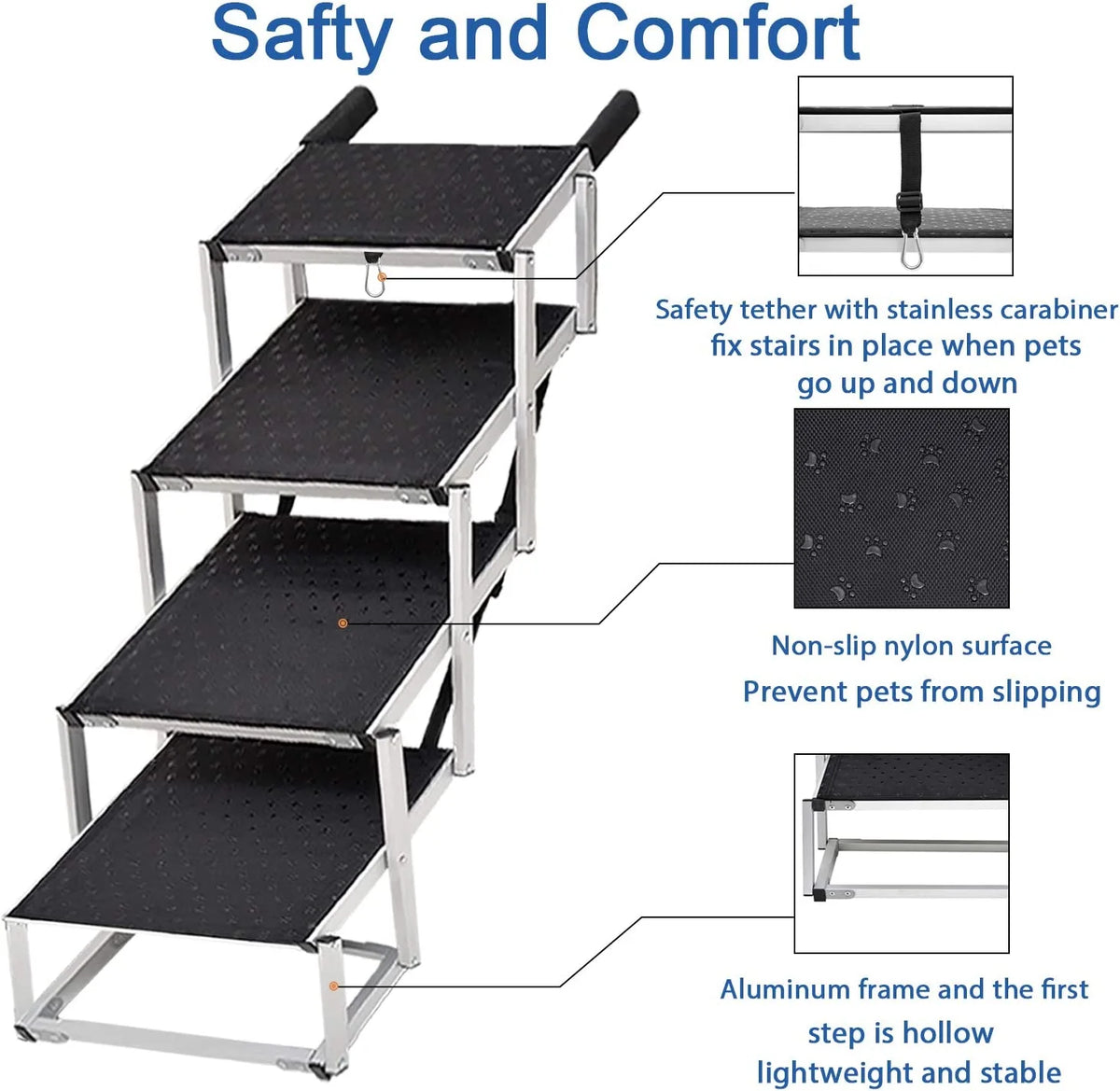 Foldable Aluminum Dog Stairs 4 Steps with Nonslip Surface X877