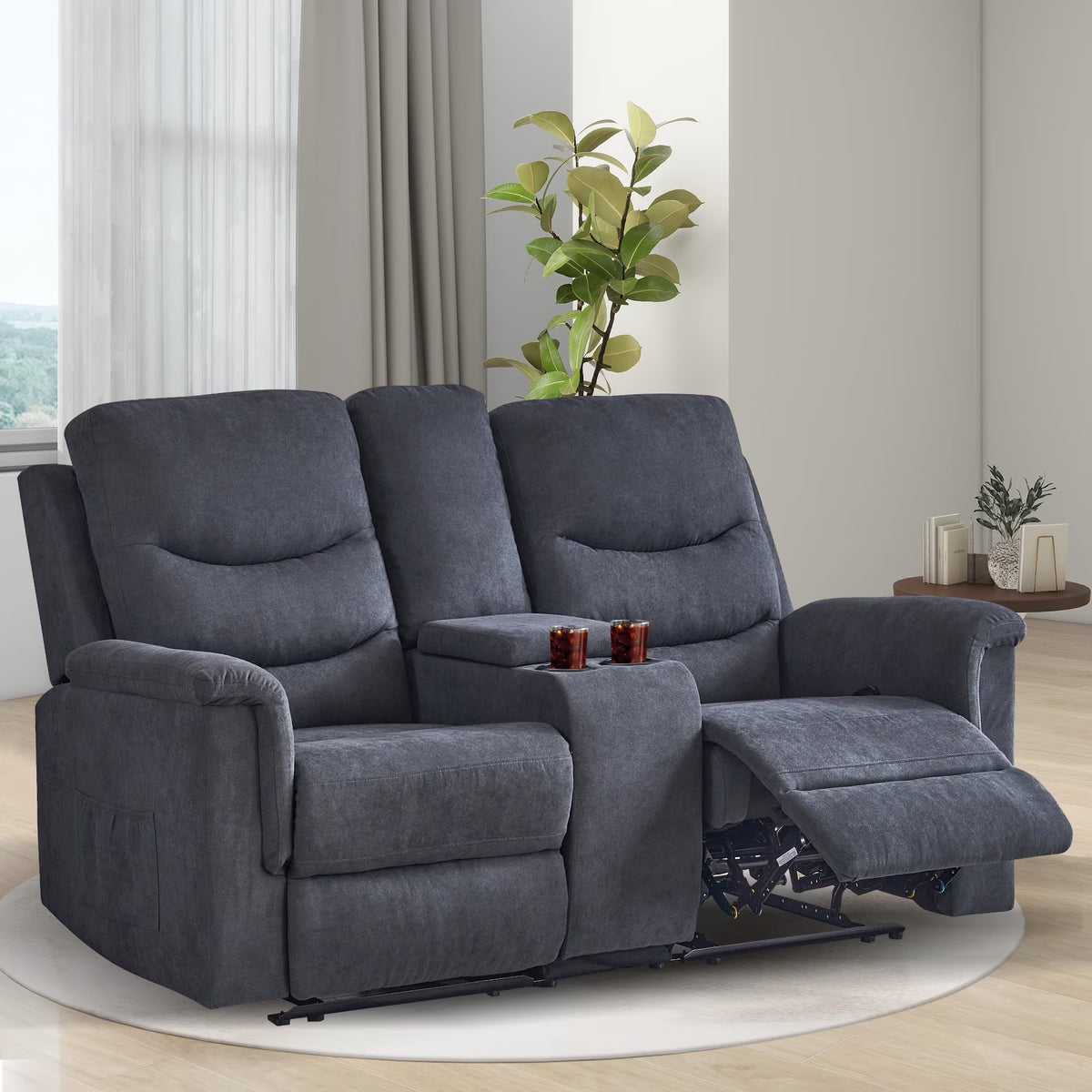 Grey Double Recliner Loveseat with Console and Cup Holder K889649