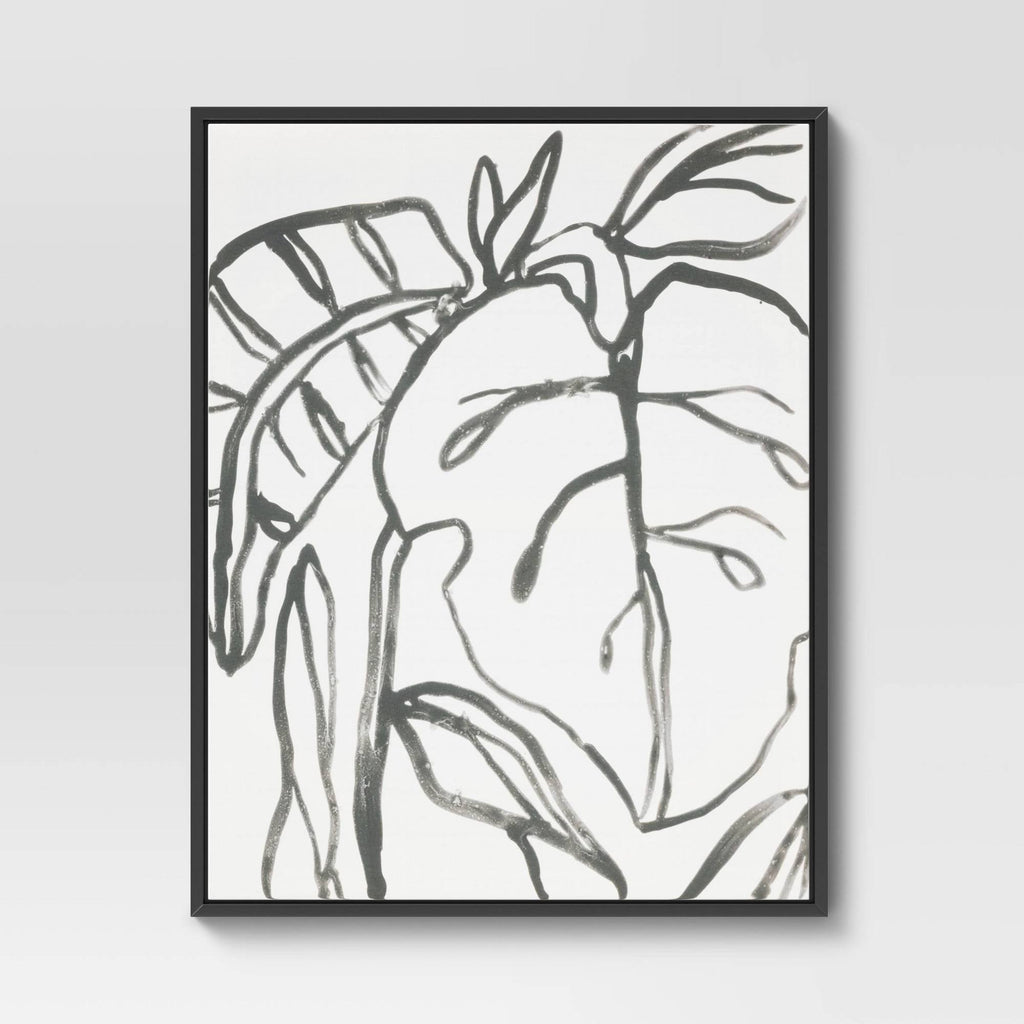 Botanical Sketch Framed Wall Canvas White/Black I586971