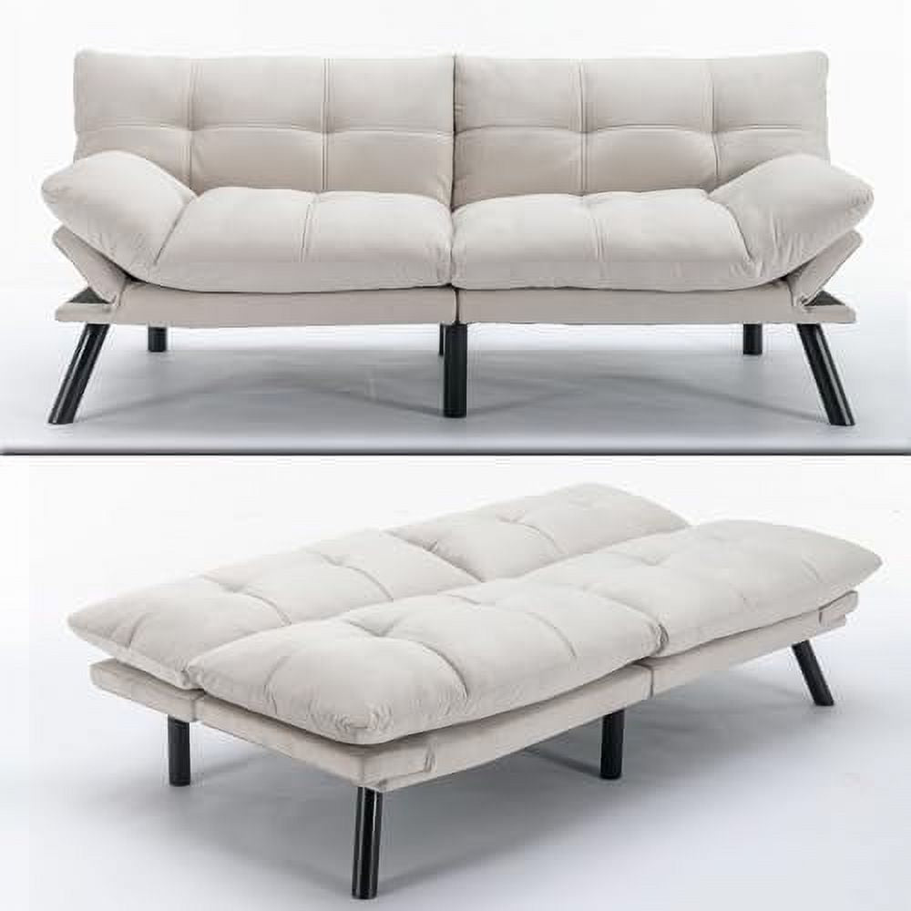 70" Modern Velvet Futon Sleeper Sofa Bed with Adjustable Backrests and Folding Armrest G69604