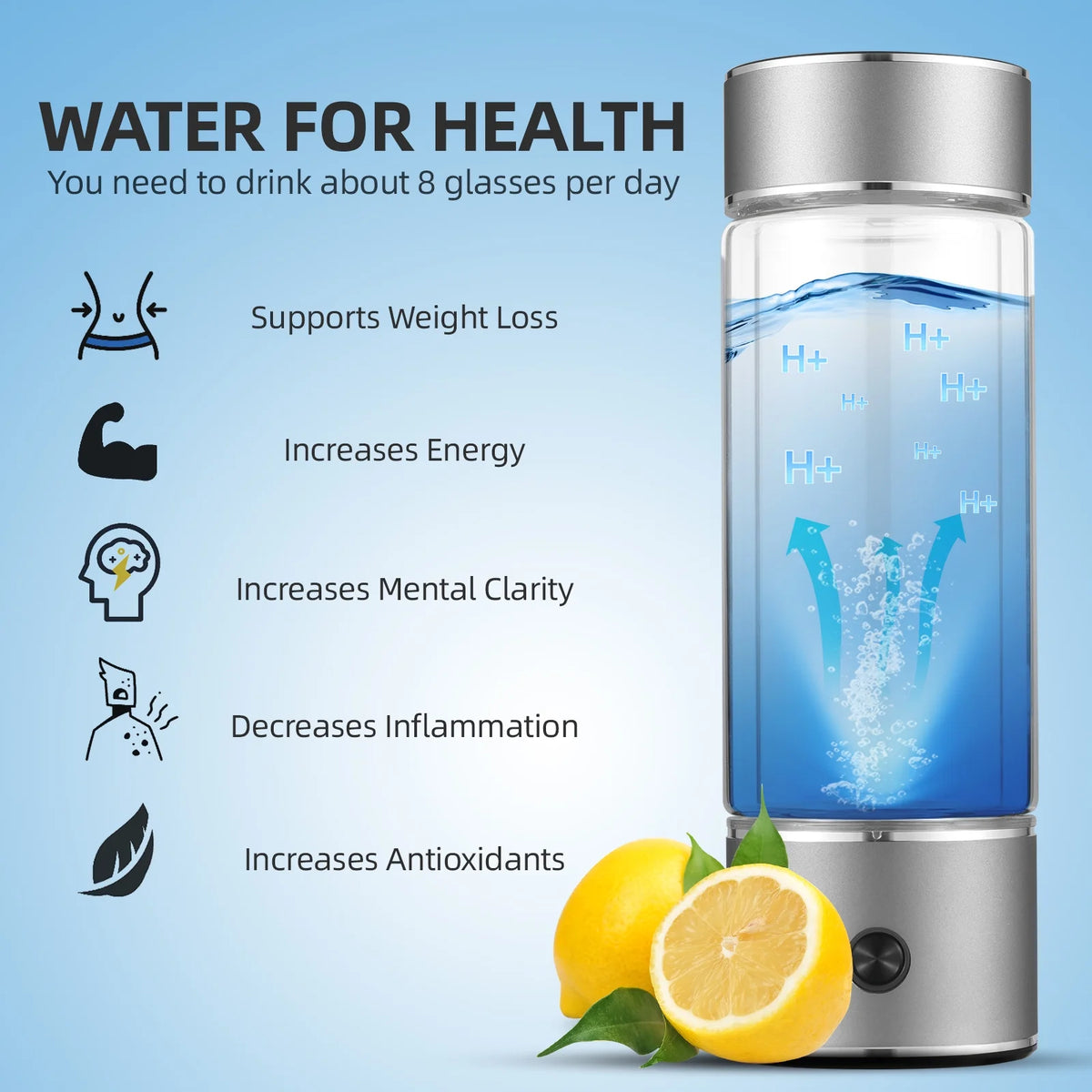 Hydrogen Water Bottle 330ml Type-c Pem Ionizer Watercup K827