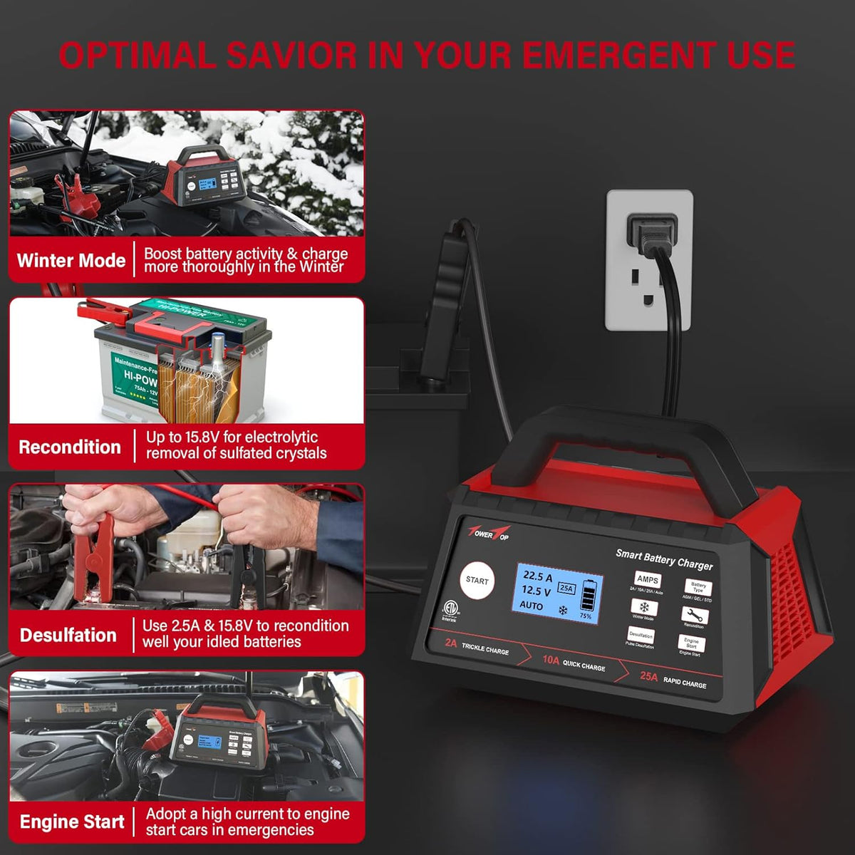 2/10/25Amp 12V Smart Battery Charger with Engine Start L26811