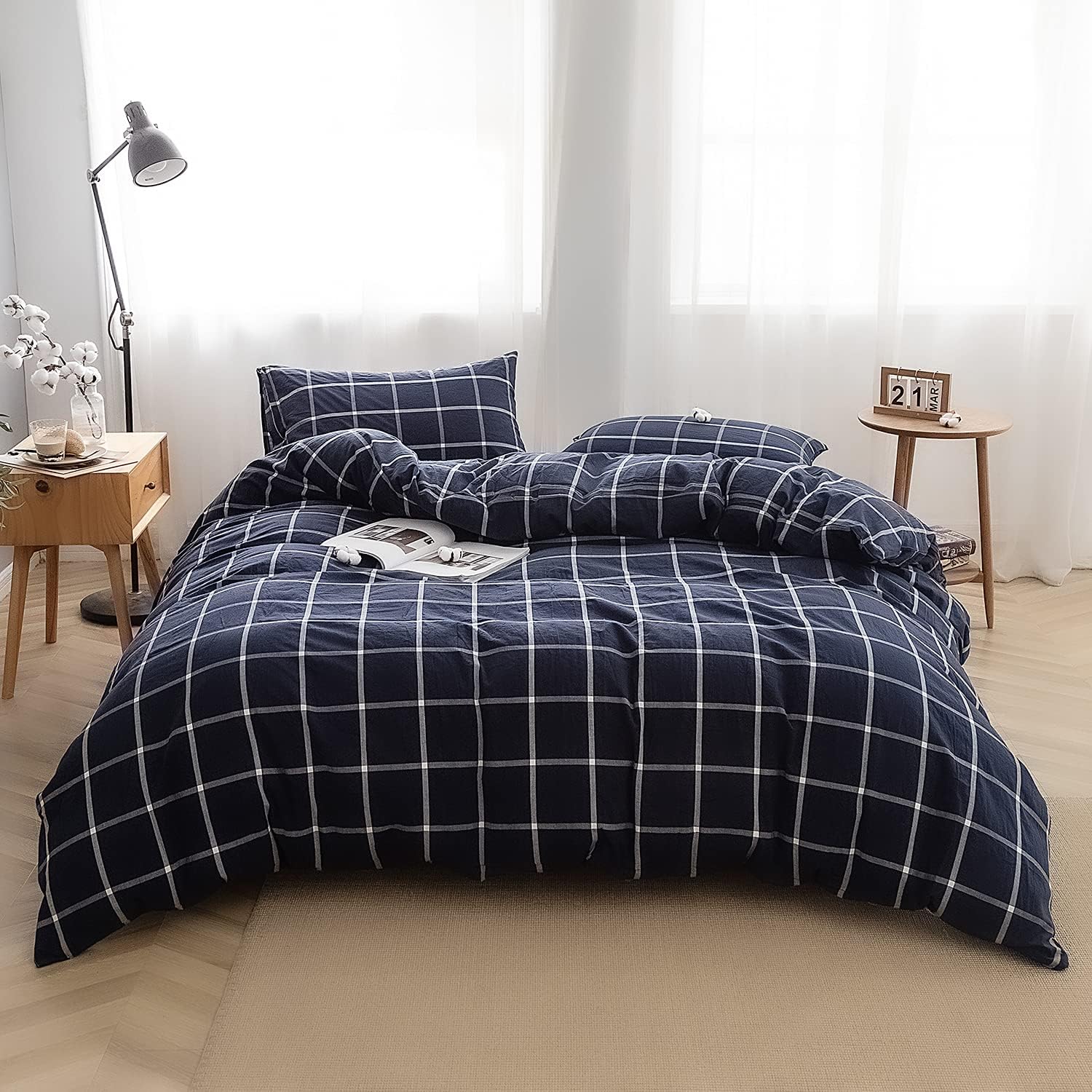 3-Piece Queen Washed Cotton Duvet Cover Set W566