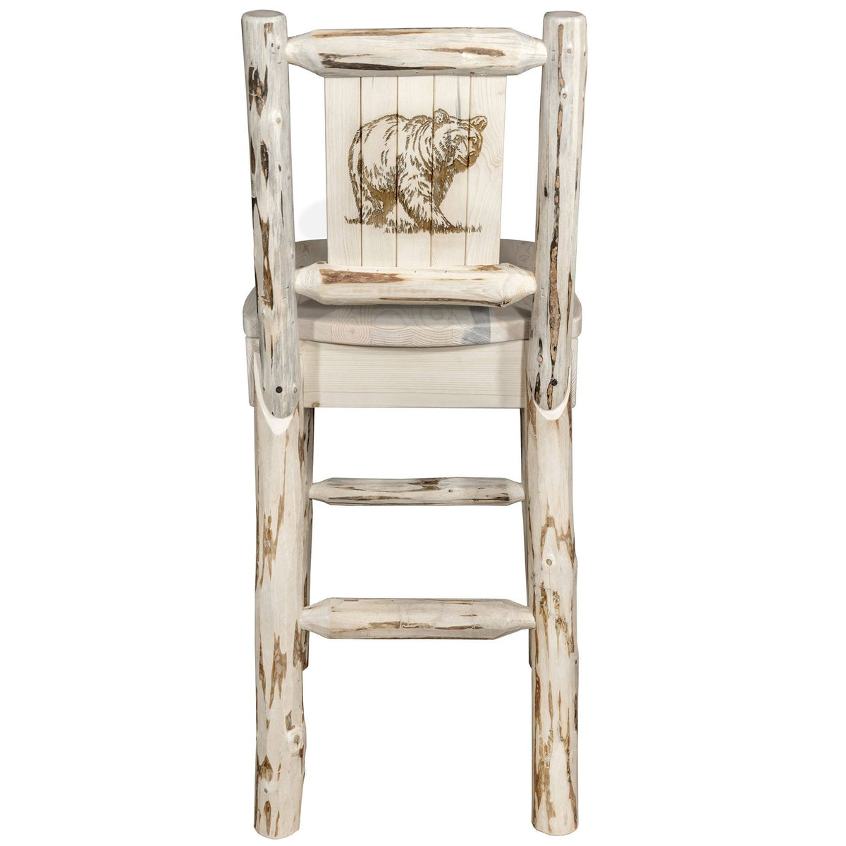 Clear Lacquer Counter Height Barstool with Laser Engraved Bear Design F664