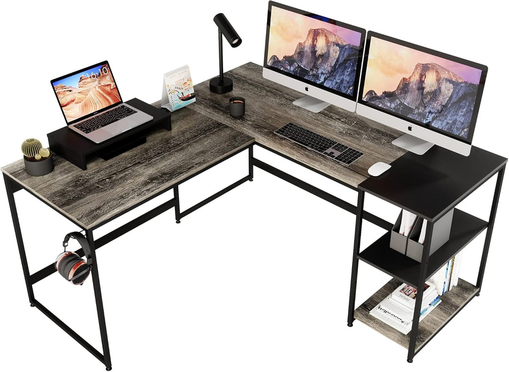 Grey Oak L Shaped Desk with Shelves T26493