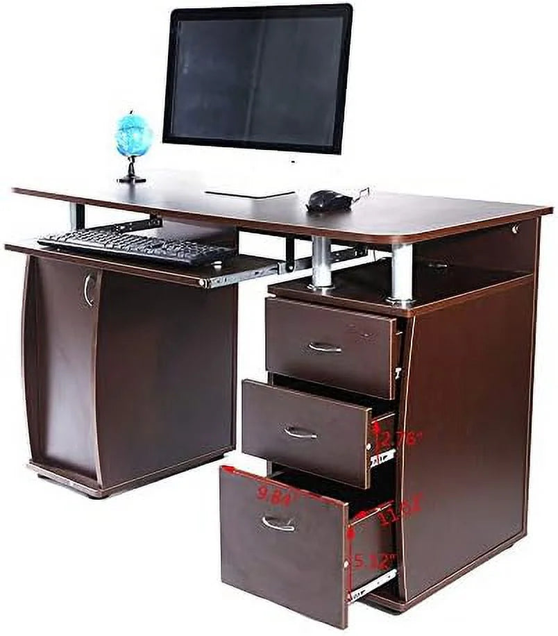 Wood Home Office Computer Desk with Sliding Keyboard Tray, 3 Drawers P65252