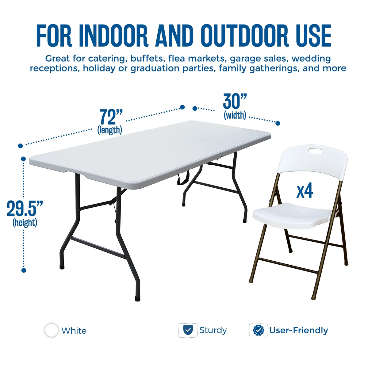 6' Folding Banquet Table & Folding Chairs (4 Pack) L3012