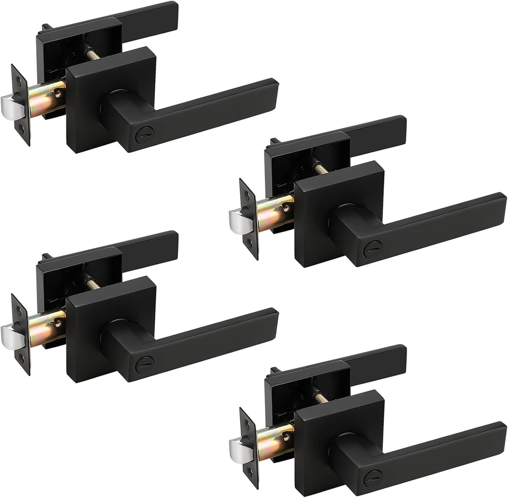2 Pack Square Privacy Door Levers Matte Black Keyless Interior Door Lockset D234