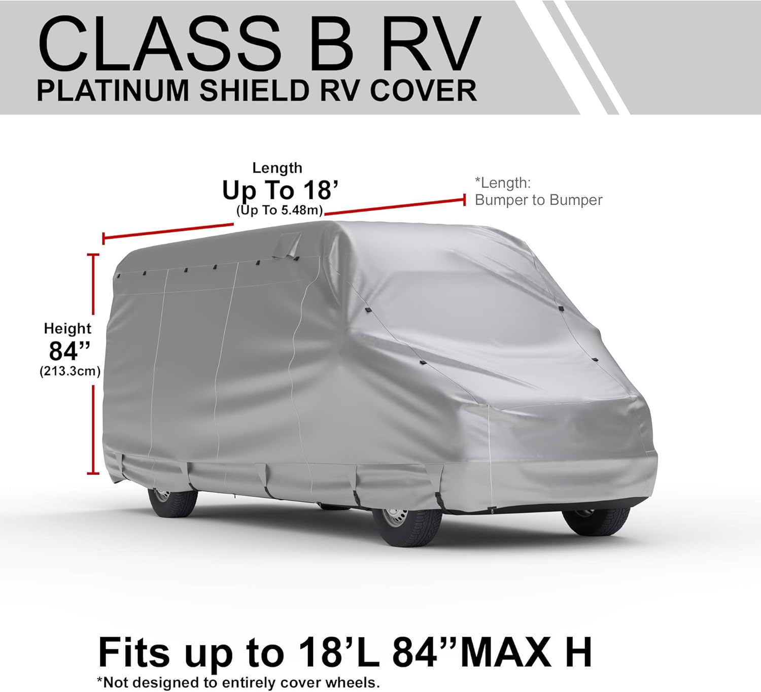 Weatherproof RV Cover for Conversion Van RV 16' - 18' Long with Fleece Lining, Cable Lock, Storage Bag & Wind Straps X721