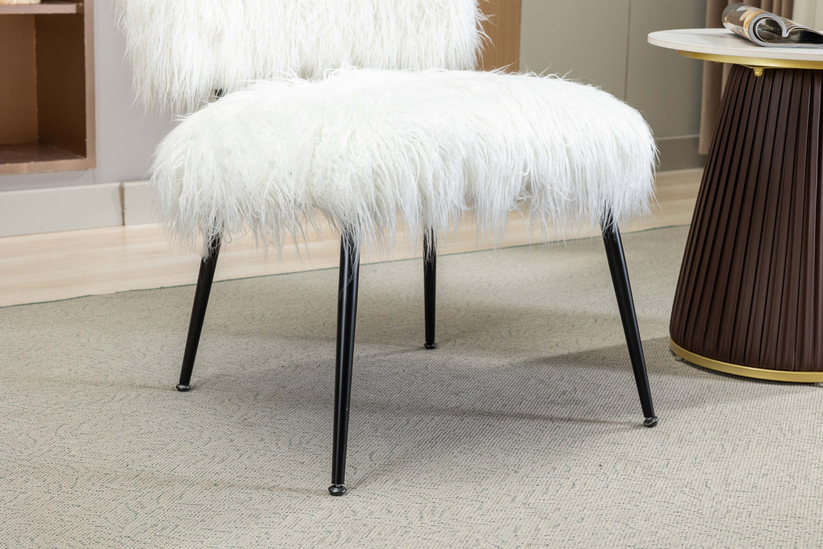 Ivory Faux Fur Plush Accent Chair With Ottoman X729132