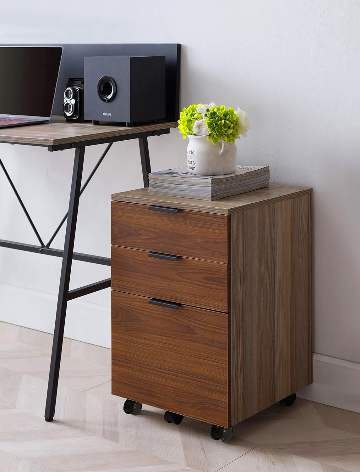 3 Drawer Rolling Wood File Cabinet with Locking Wheels Z160278