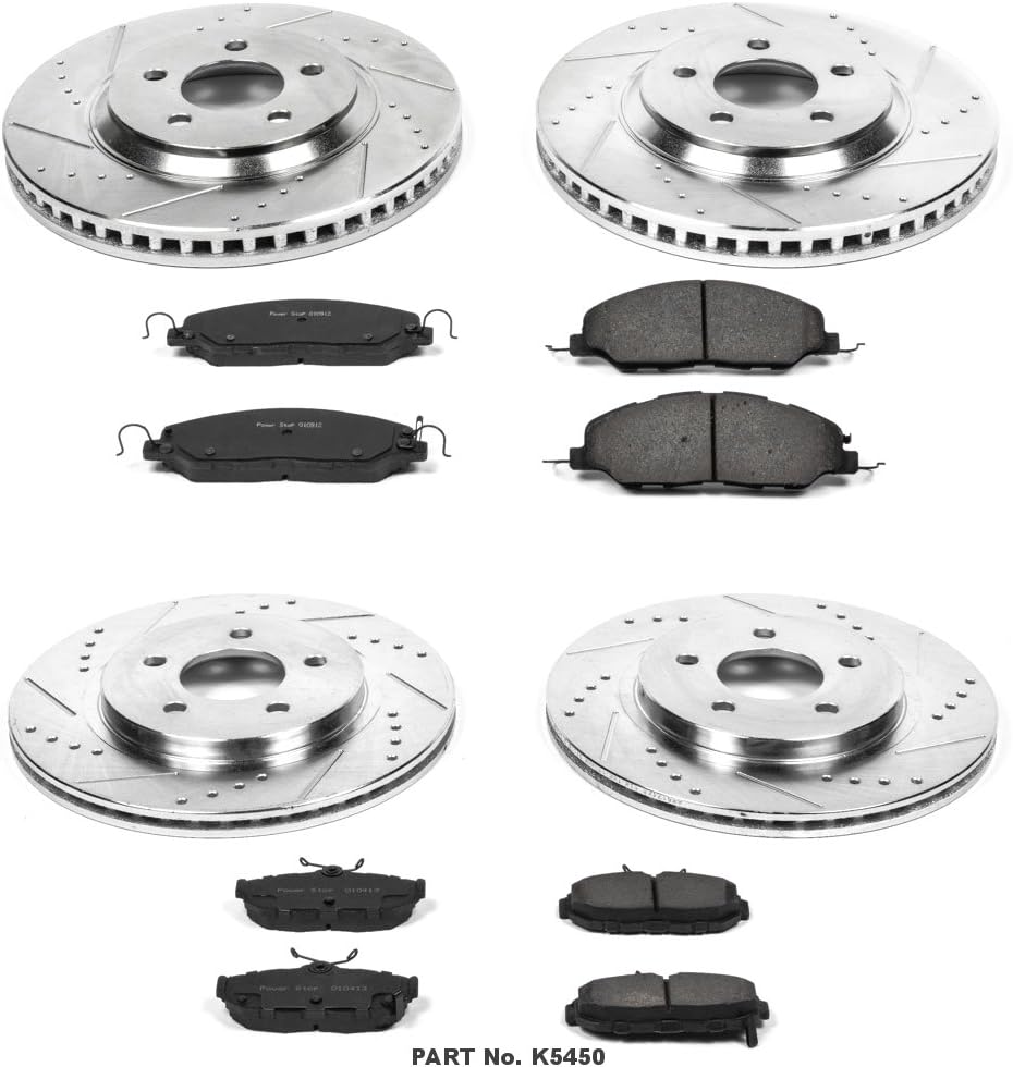 Front and Rear Carbon Fiber Brake Pads with Drilled & Slotted Brake Rotors Kit P5387
