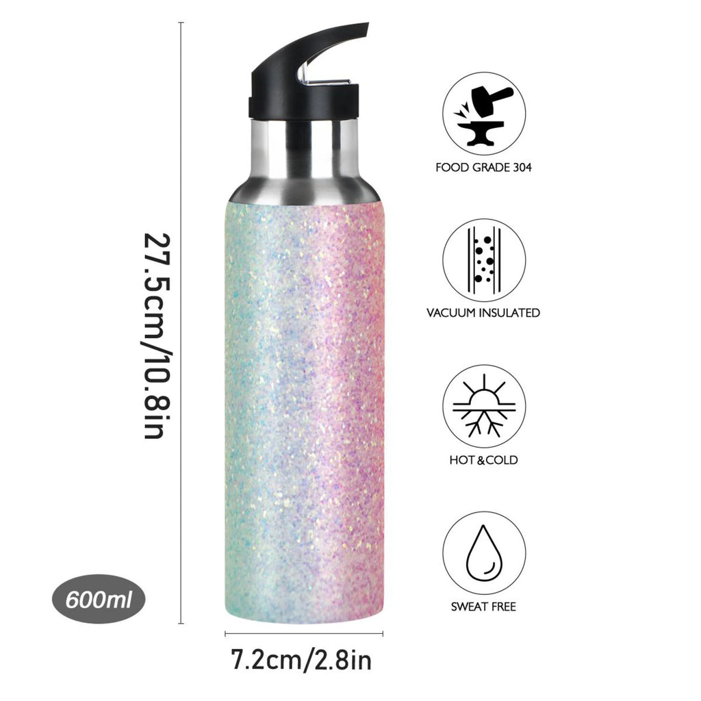 Rainbow Glitter Gradient Stainless Steel Vacuum Insulated Water Bottle with Straw Lid 20 OZ B900007