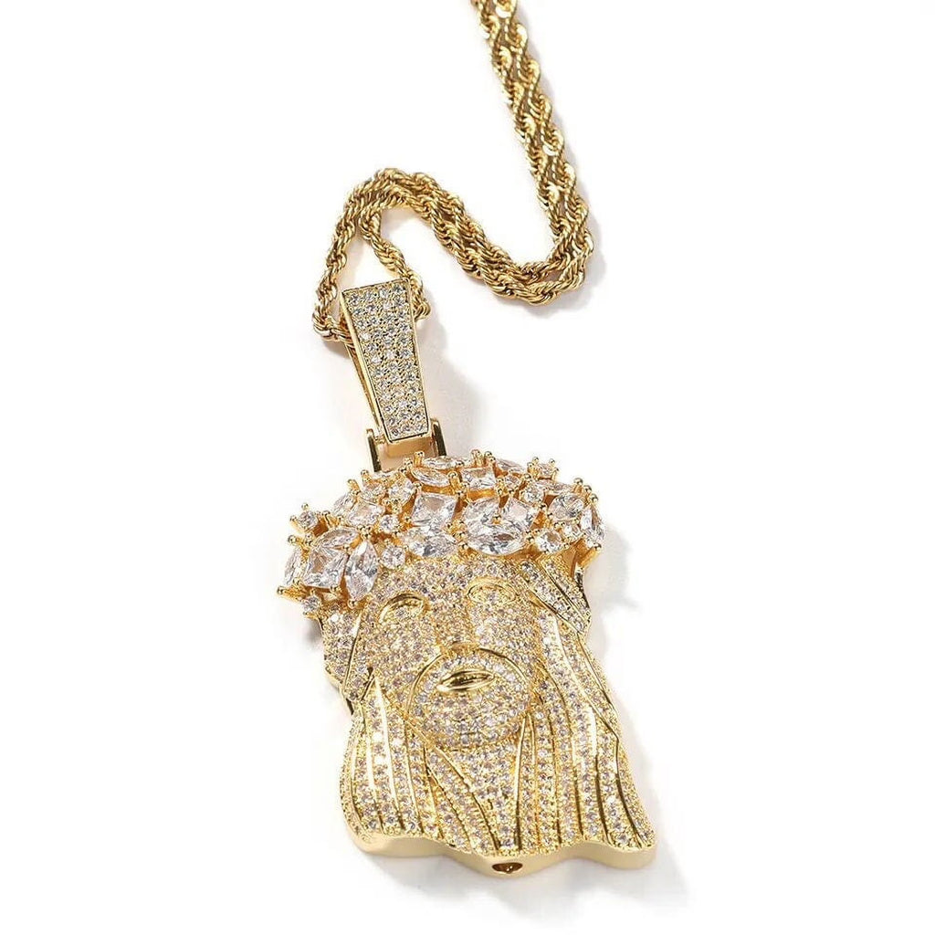 14K Gold Finish Simulated Diamond Religious Charm Pendant Necklace W704