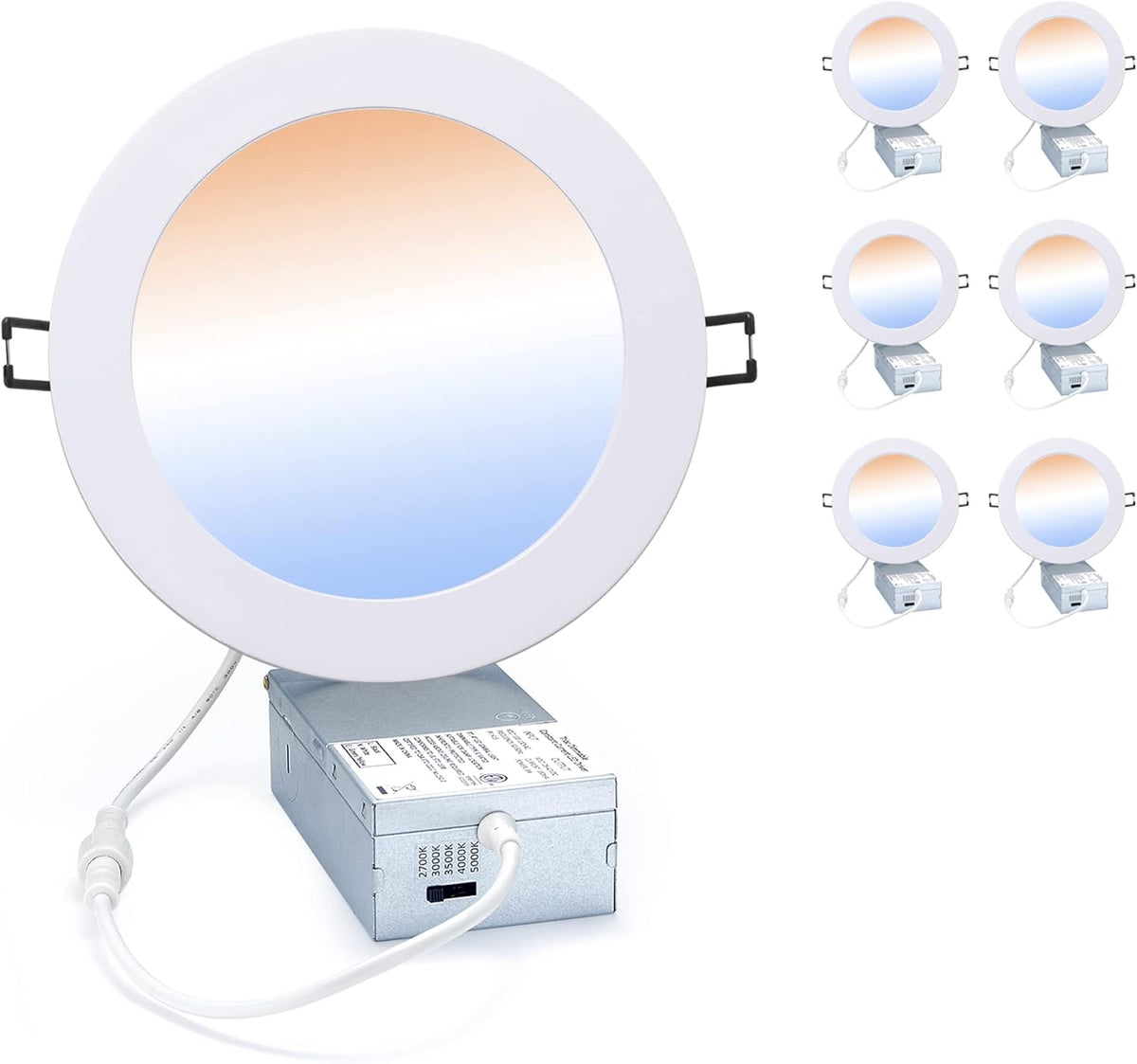 LED Canless Recessed Downlight 4-inch, 5 CCT Adjustable Dimmable, 9W, Black Finish, 6 Pack G6762