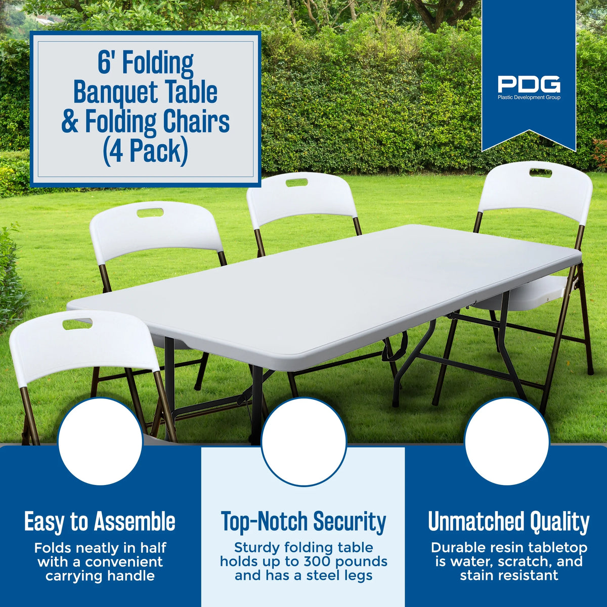 6' Folding Banquet Table & Folding Chairs (4 Pack) L3012