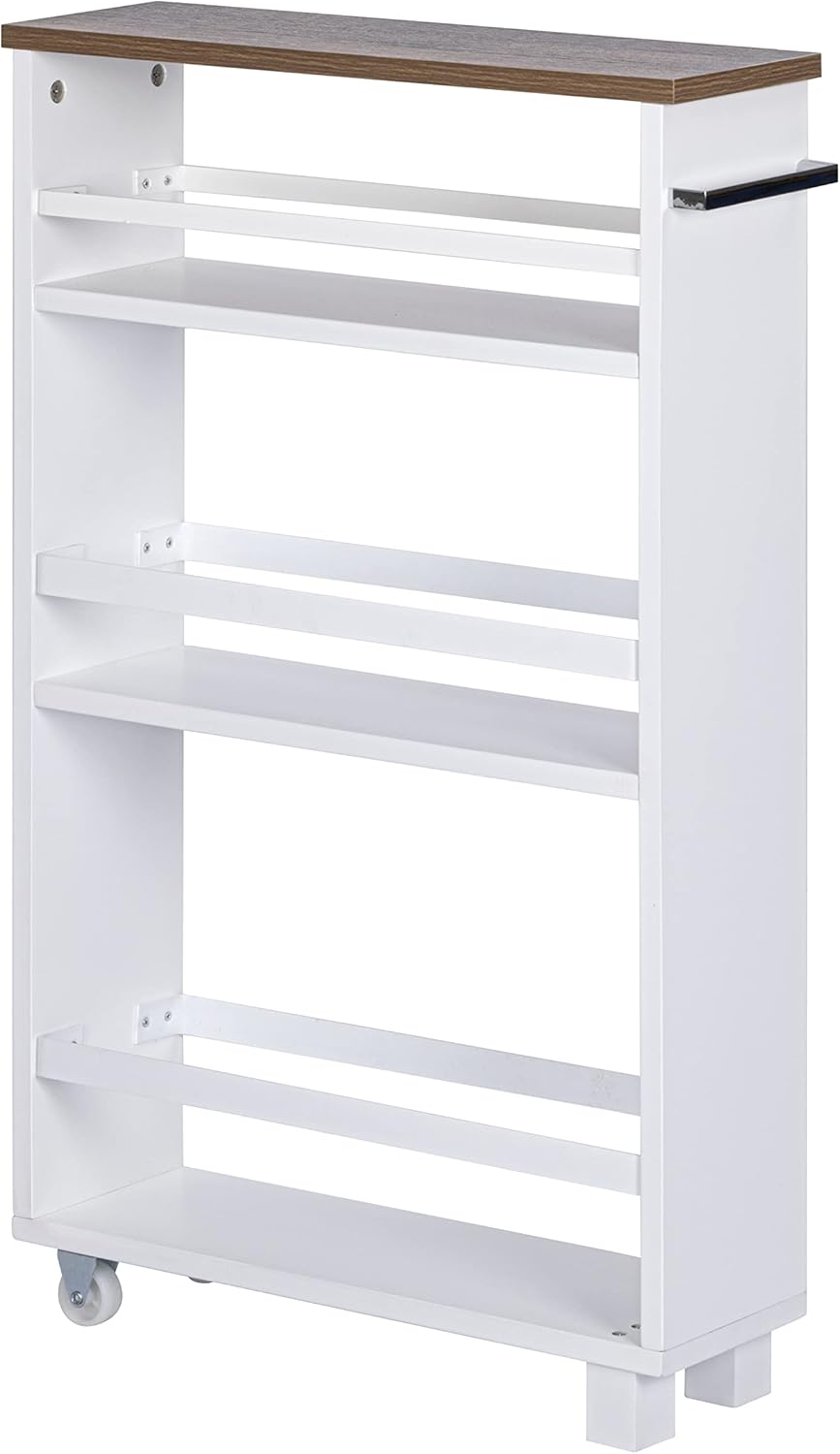 White 4 Tiers Slim Rolling Storage Cart R44269
