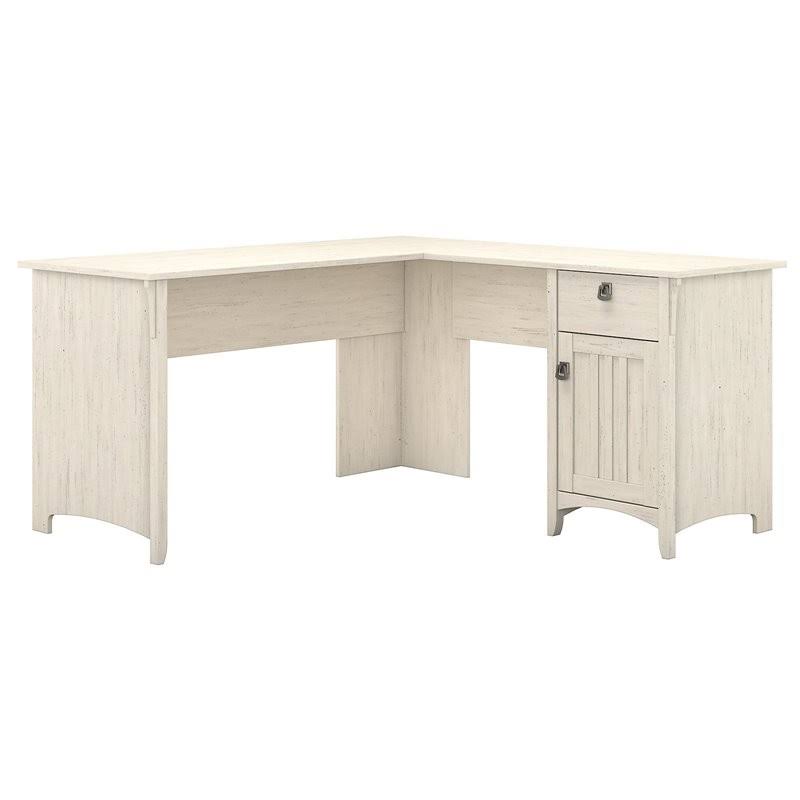 Antique White L Shaped Desk with Storage D27382