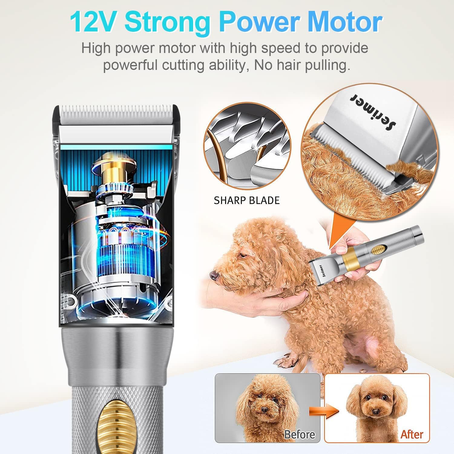 Dog Clippers Plug-in Grooming Kit 12V Heavy Duty Pet Hair Trimmer Set Q349721