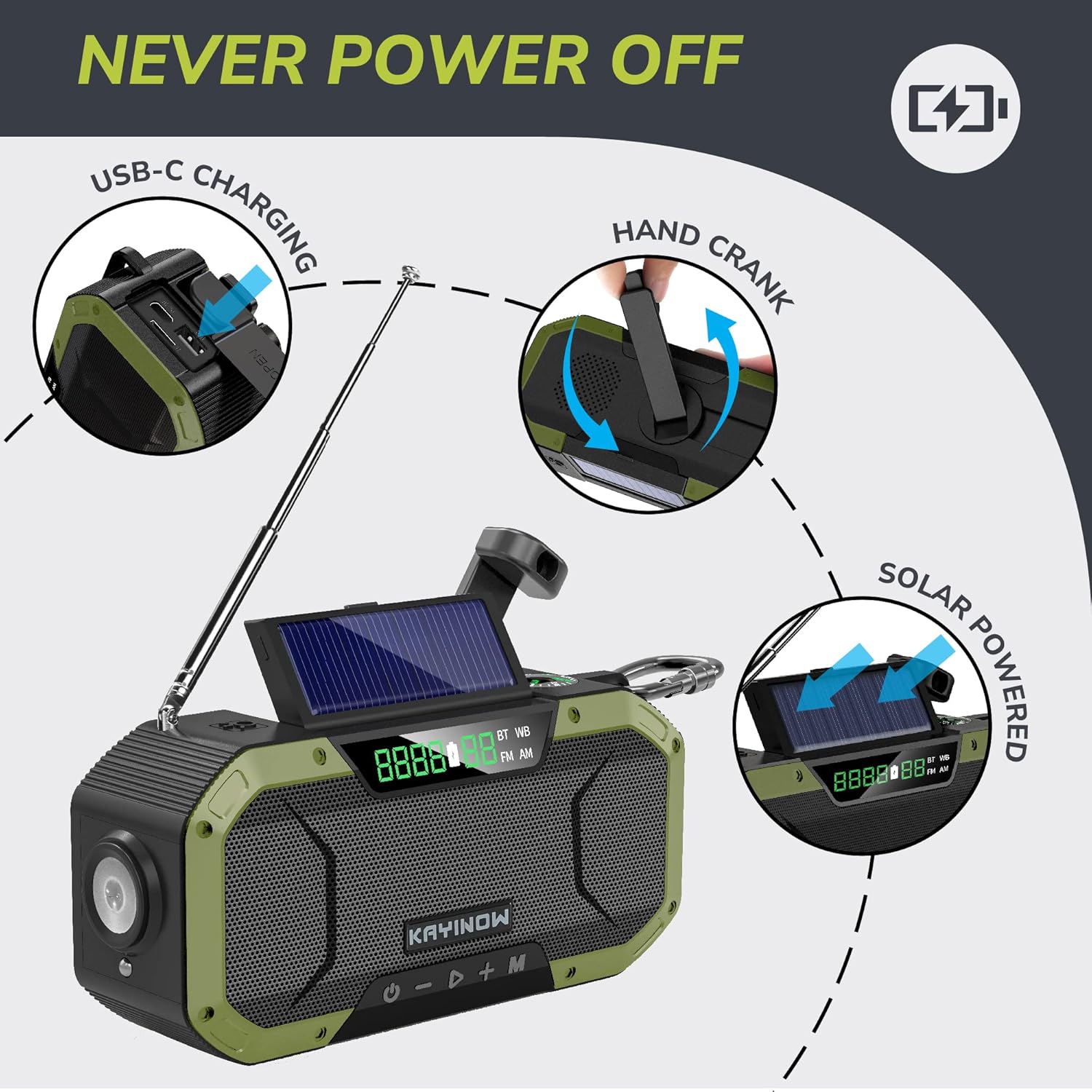 Solar Powered Emergency Radio with Flashlight S86328