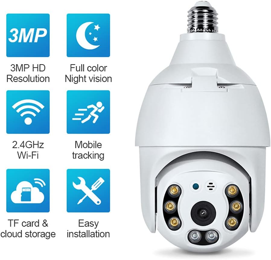2K 3.0MP Wireless PTZ Security Camera with E27 Light Bulb Connector, Pack of 2 C415