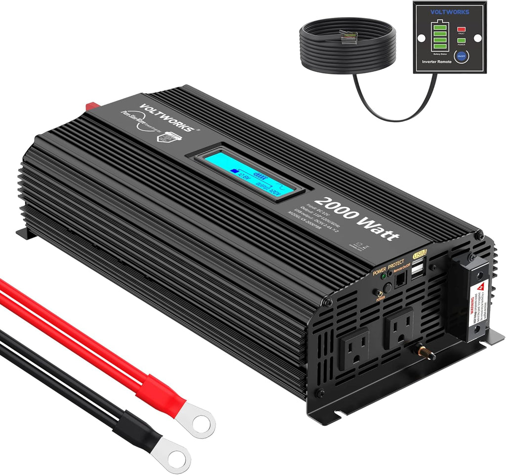 2000Watt DC 12V to 120V AC Car Power Inverter with 2 AC Outlets and LCD Display Q85144