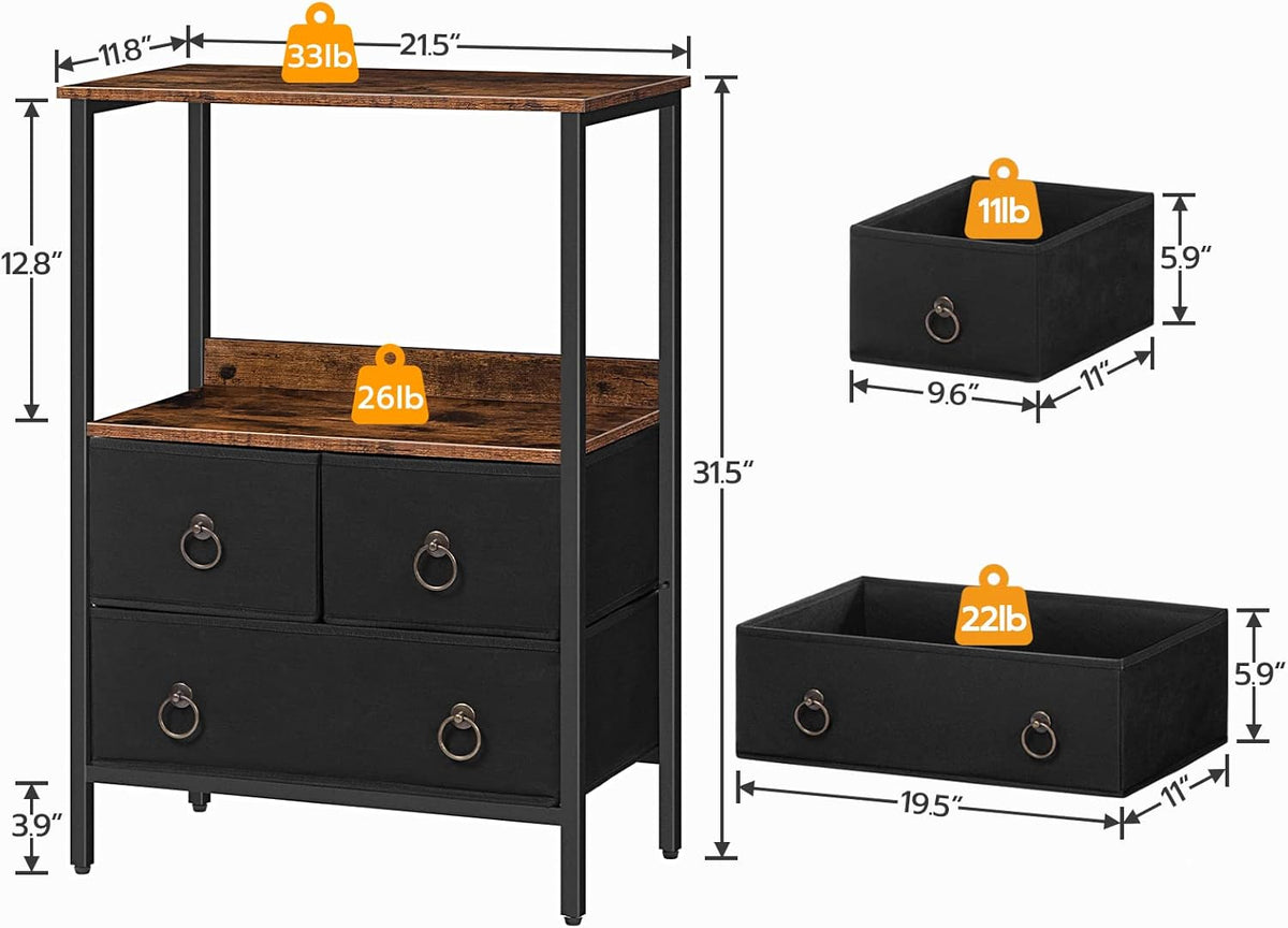 3 Drawer Steel Frame Storage Tower with Open Shelve N64986
