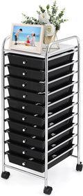 Black Rolling Drawer Cart with 10 Drawers, Metal Frame E567
