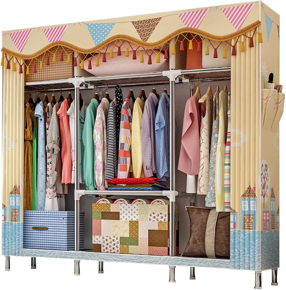 Extra Large Wardrobe Storage Closet with Hang Rod and 2 Side Pockets, Pack of 2 V7719