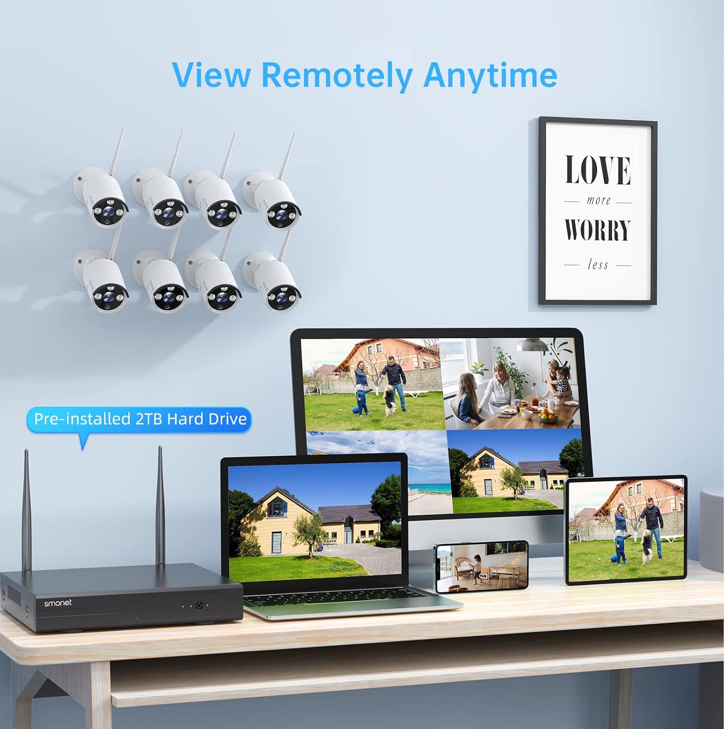 3MP Wireless Security Camera System with Audio, 8CH NVR, 8Pcs 3MP WiFi IP Cameras, 2TB Hard Drive J2792