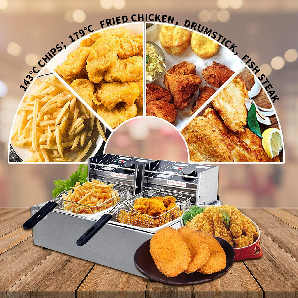 16Liter Double Tank Electric Deep Fryer with Removable Baskets Stainless Steel A77010