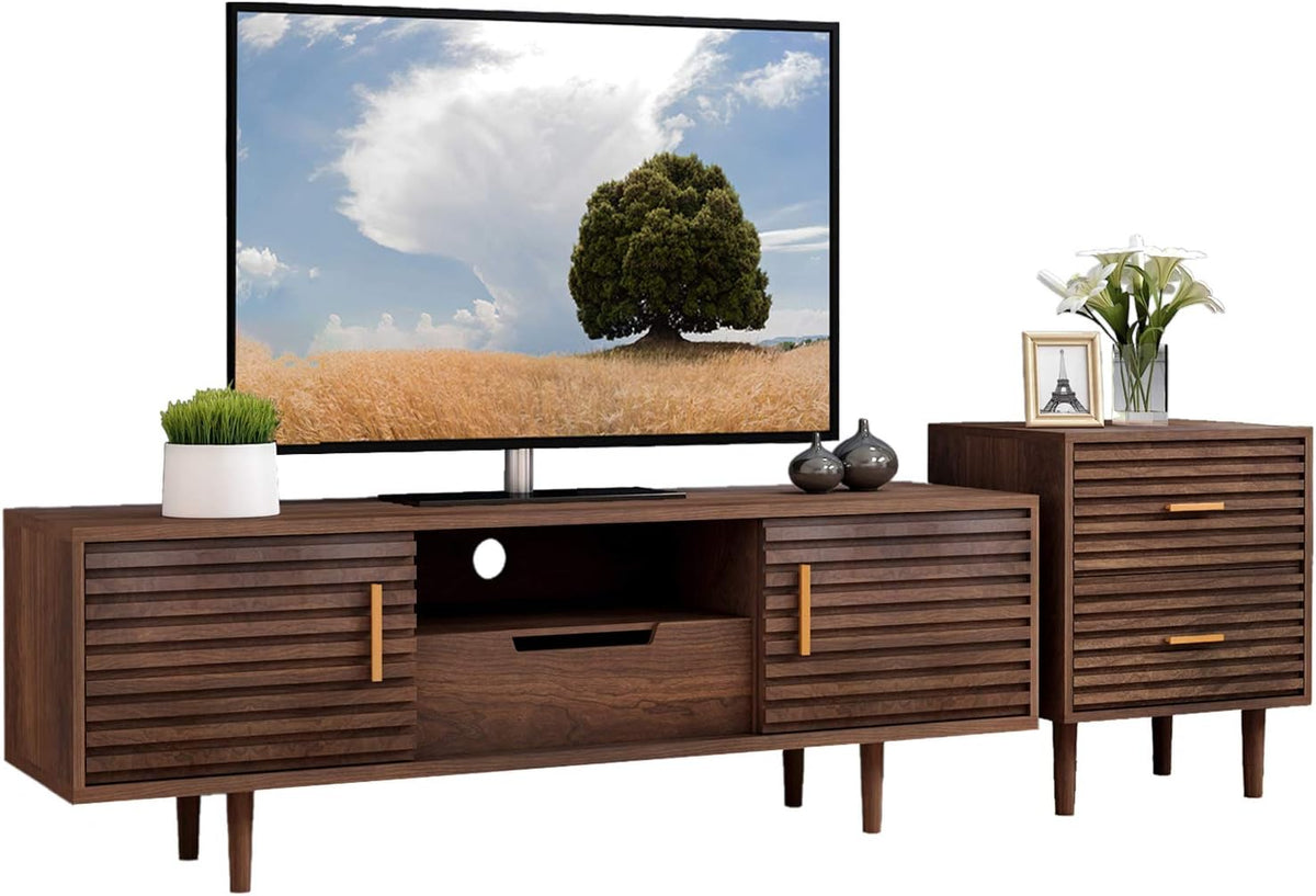 Mid-Century Modern TV Stand with End Table, TV Console Storage Cabinet R929