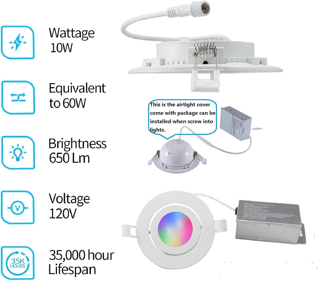 4 inch Smart LED Recessed Lights, 9W, 2 Pack P610106