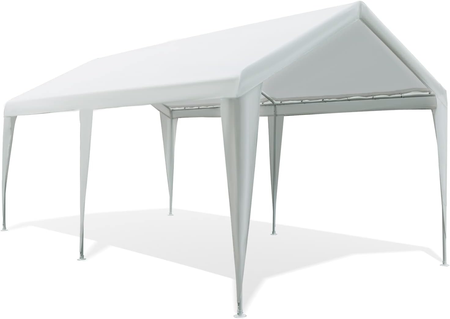 10X20ft Heavy Duty Car Canopy with Powder-Coated Steel Frame, 6 Legs, White K2216
