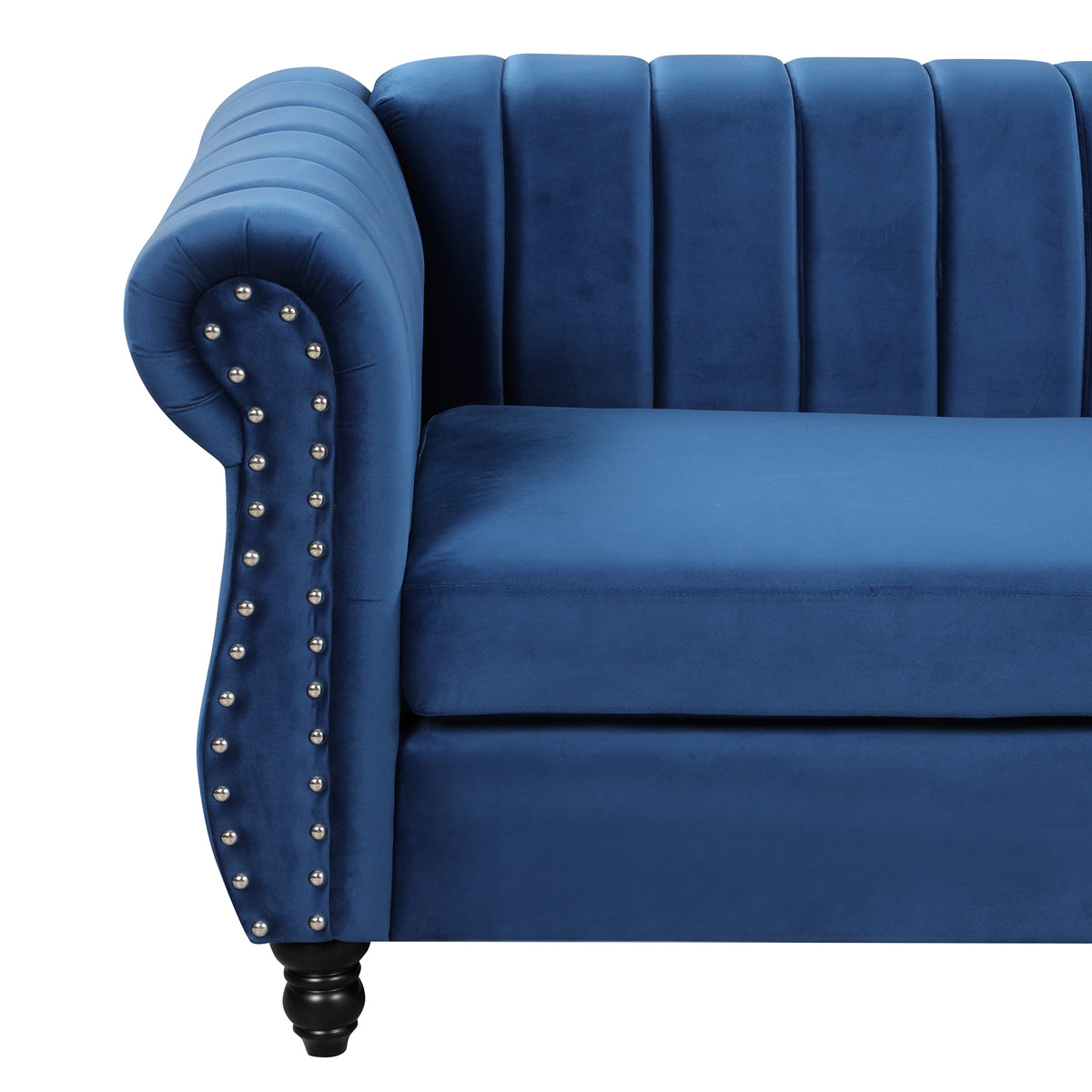 Blue Buttoned Tufted Sofa with Solid Wood Legs B59610