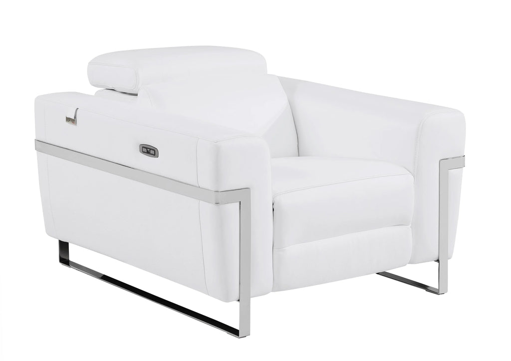 White Top Grain Italian Leather Power Recliner Chair V492