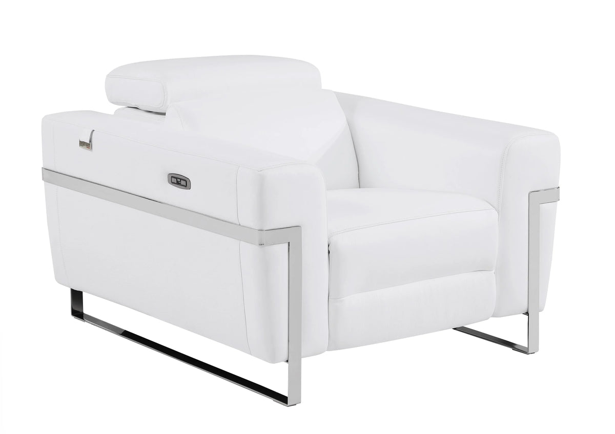 White Top Grain Italian Leather Power Recliner Chair V492