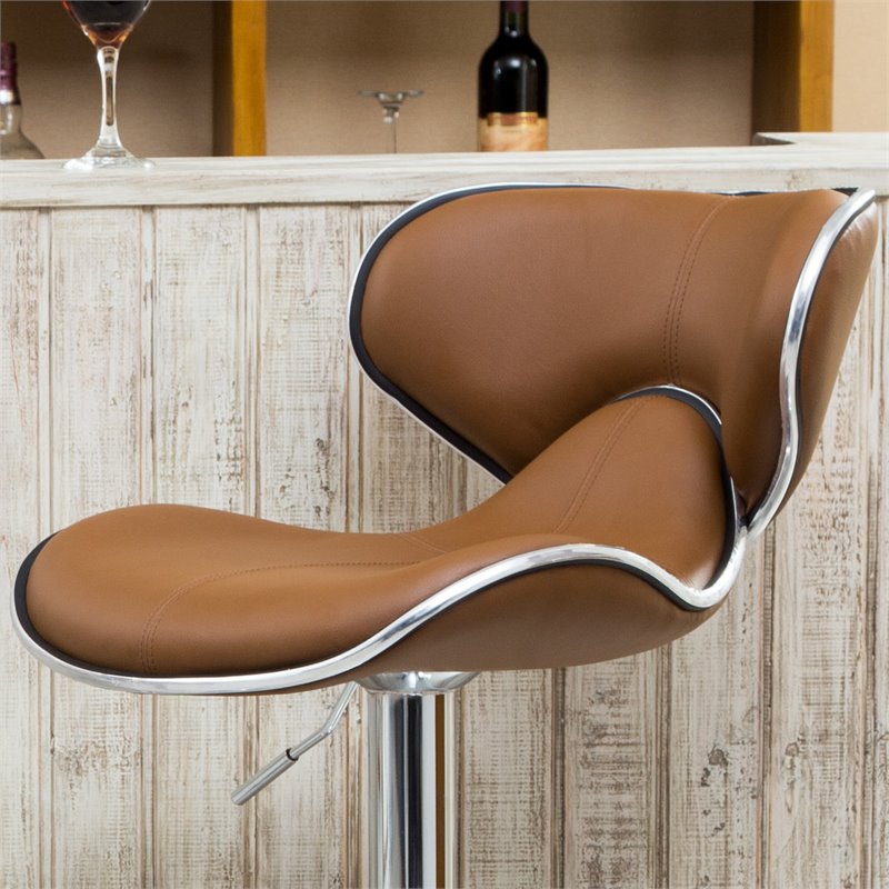 Faux Leather Swivel Barstool in Camel - Set of 4 H8223