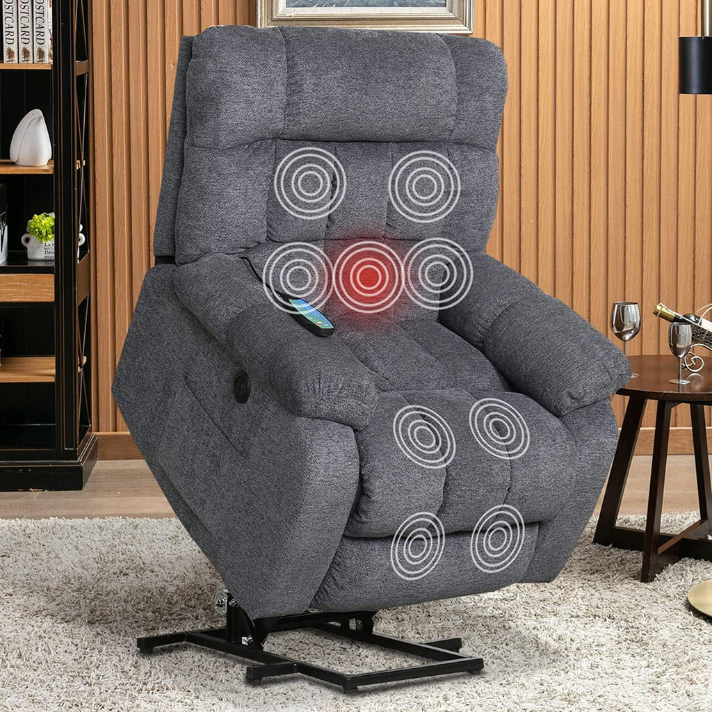 Power Lift Recliner Chair with Heat & Vibration Fabric Sofa Electric Lift Chair Gray Blue I264973