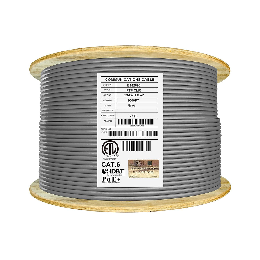 Bulk Ethernet Cable Reel, Cat6 Shielded Riser, 1000ft, Black U11535