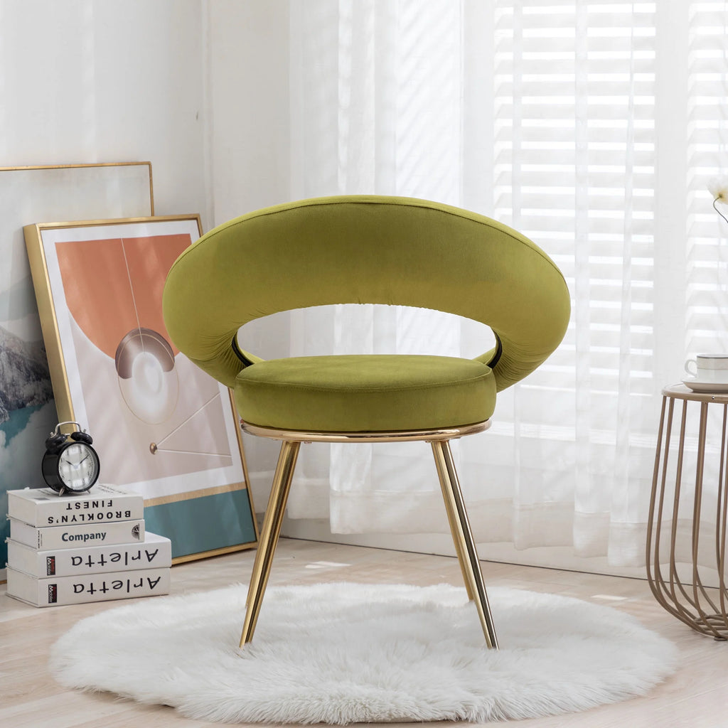 Olive Green Velvet Lounge Chair With Gold Plated Legs A429292