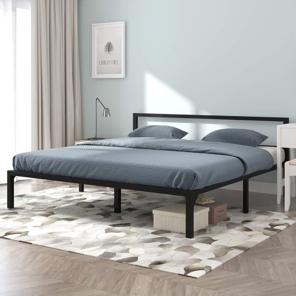 Full Size Black Metal Platform Bed Frame with Headboard S3223
