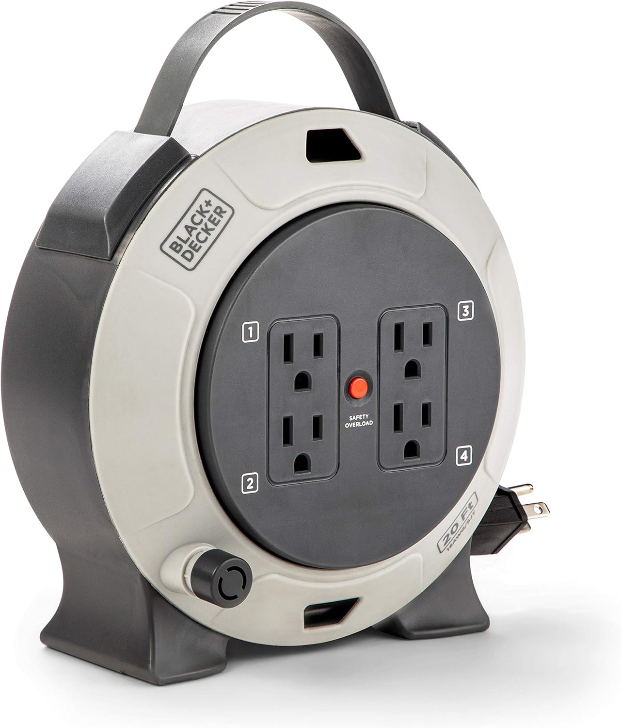 Retractable Extension Cord, 25 ft, 4 Outlets, 2 USB Ports, 16AWG SJT Cable D381621