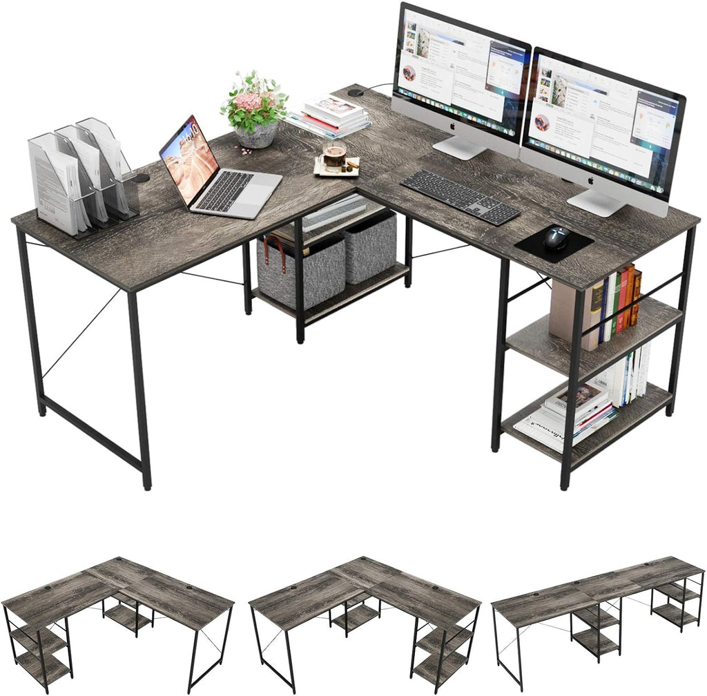 Grey Oak L Shaped Desk with Shelves T26493