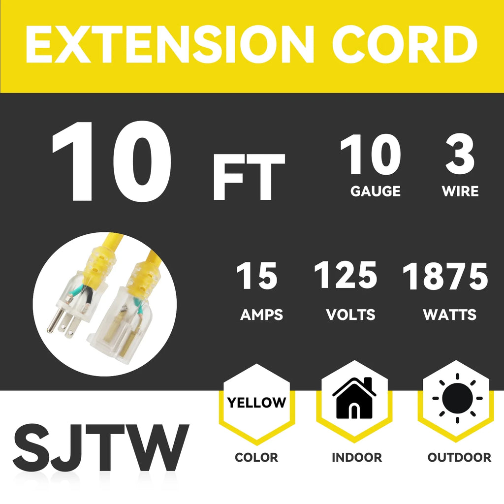 10 Ft 10/3 SJTW Yellow Extension Cord H876