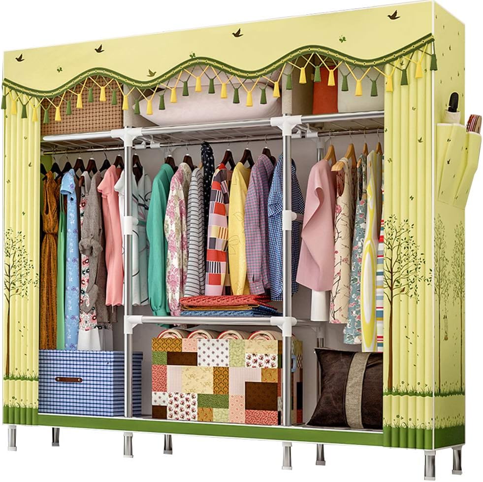 Extra Large Wardrobe Storage Closet with Hang Rod and 2 Side Pockets, Pack of 2 V7719
