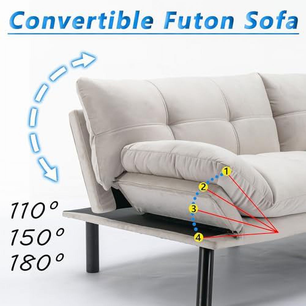 70" Modern Velvet Futon Sleeper Sofa Bed with Adjustable Backrests and Folding Armrest G69604