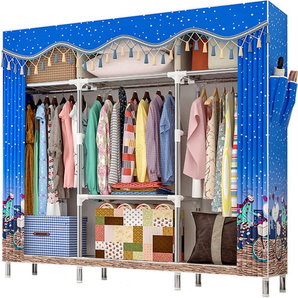 Extra Large Wardrobe Storage Closet with Hang Rod and 2 Side Pockets, Pack of 2 V7719